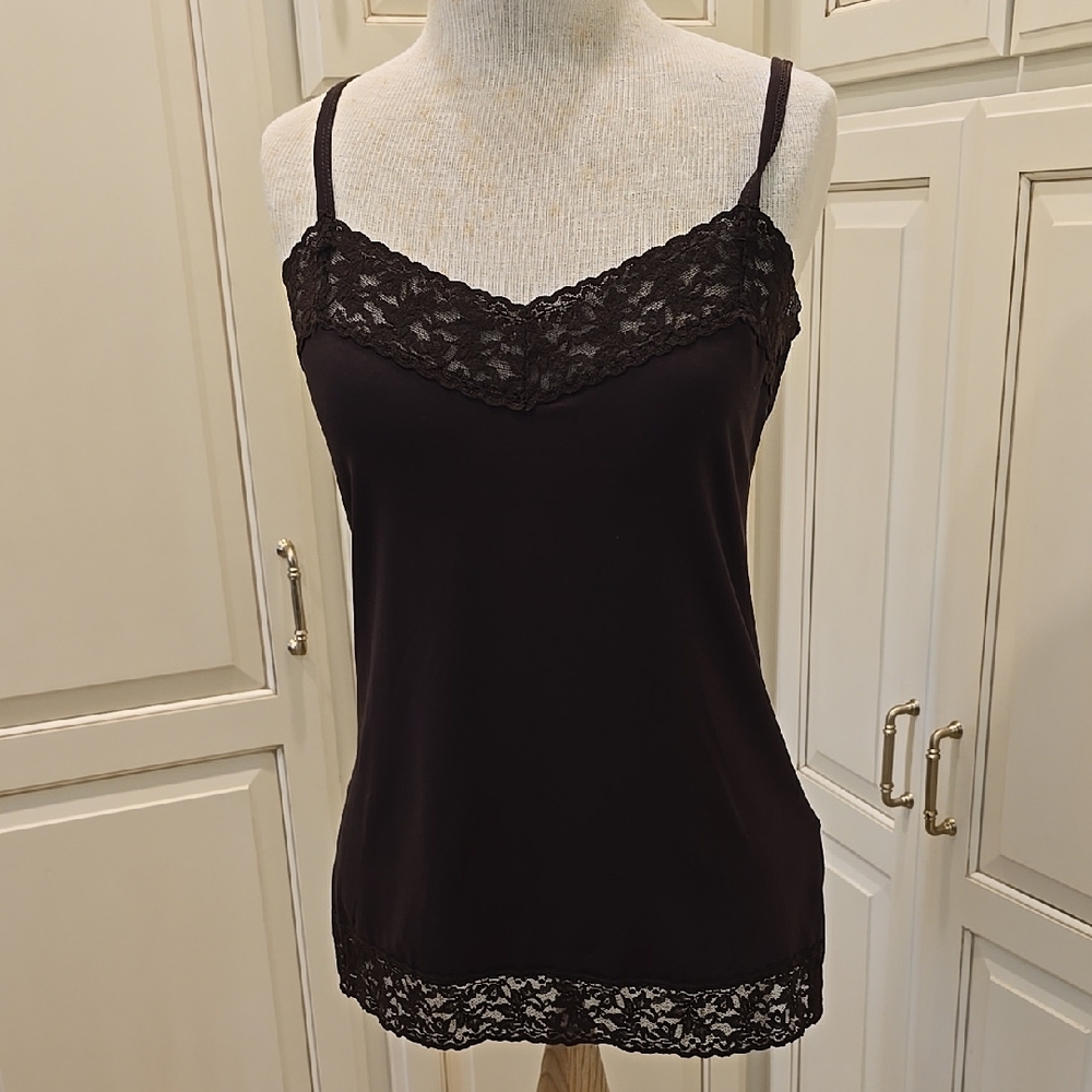 Karen Kane Lace Trimmed Camisole/ Tank Top In Rayon&Spandex  Color Brown Size XL